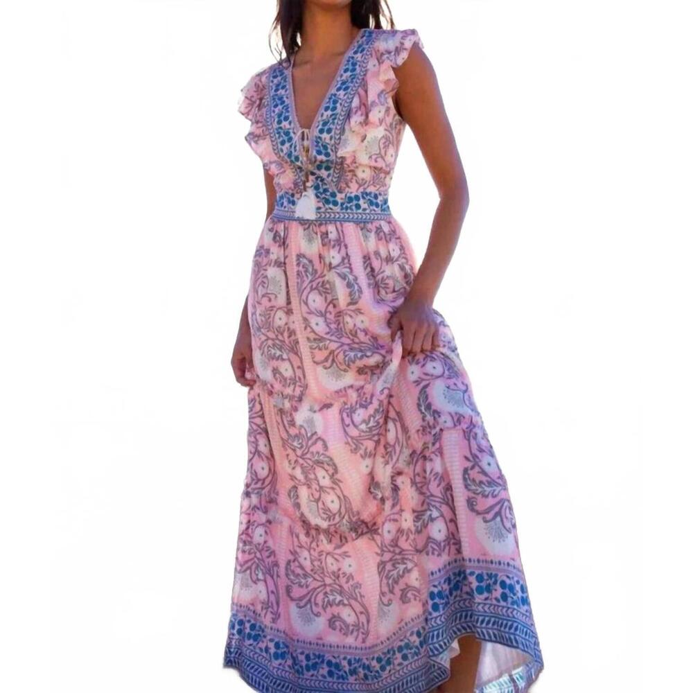 NEW BELL chloe maxi dress in salmon teal